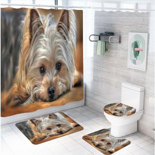 Bathroom Sets Lovely Dogs Pattern Design Customized Waterproof Polyester Shower Curtain Rug Toilet Cover Non-slip Floor Mat