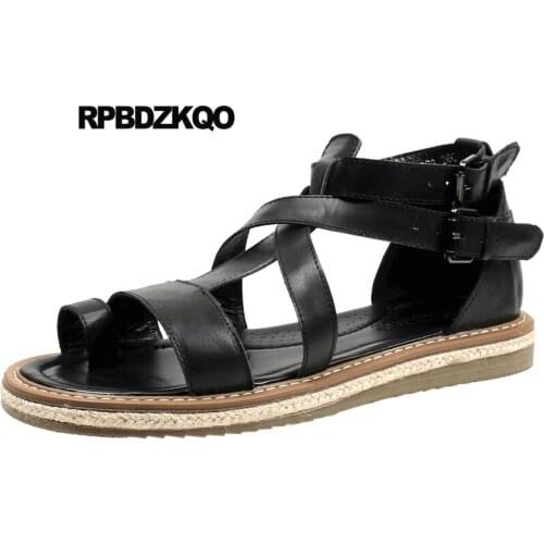 Genuine Leather Italian Black Boots Toe Loop Rope Large Size 45 Espadrilles Gladiator Designer Shoes Men High Quality Sandals