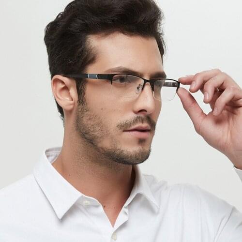 +1.0 +1.5 +2.0 +2.5 +4.0Men Business Reading Glasses Fashion Metal Half Frame Glasses for Read Male Retro Eyeglasses Diopter