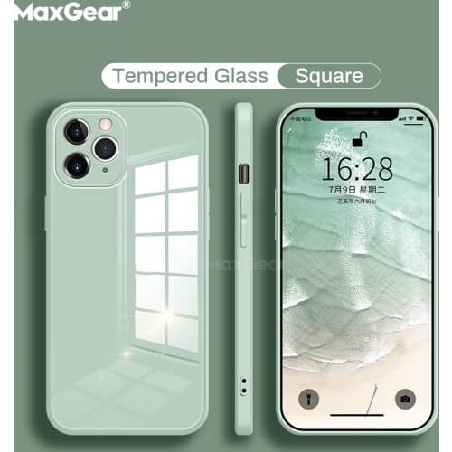 Original Liquid Silicone Tempered Glass Case For iPhone 12 Mini 11 Pro X XS Max XR SE 2 7 8 Plus Hard Back Cover Protective Capa