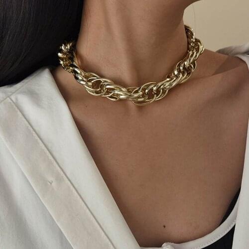 Punk Aluminium Knitted Twisted Thick Chain Choker Necklace for Women Vintage Exaggerated Geometric Colar Necklace Party Jewelry
