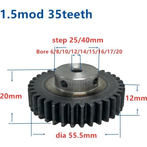 Quench Spur Gear pinion 1.5M 35T 40T 35Teeth Mod 1.5 Width 12mm Bore 6-20mm Right Teeth major gear cnc gear rack transmission