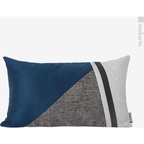 Blue and gray contrast color living room sofa pillow Nordic light luxury soft outfit waist pillow cushion model square pillow