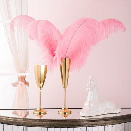 Ostrich Feather Pink/purple/white Feather Wedding Decor High Foot Gold Cup Stand