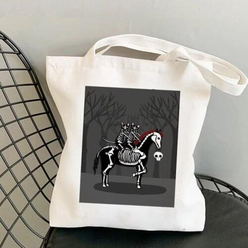 Shopper French Press Coffee Cats horse riding Kawaii Bag Harajuku women Shopping Bag Canvas girl Tote Bag Shoulder Lady Bag