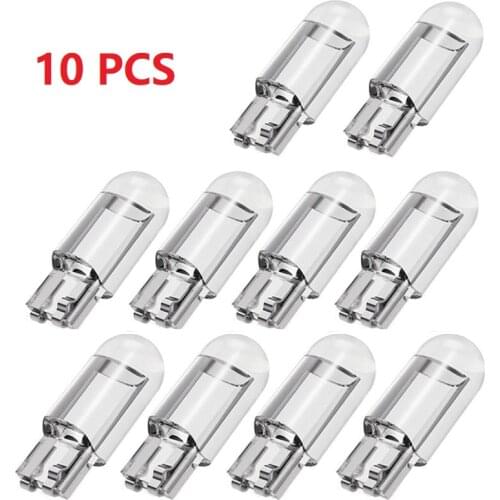 10PCS Super Bright W5W 194 T10 LED Glass Housing Cob Car Bulb 6000K White Green Blue Red Wedge License Plate Lamp Dome Light