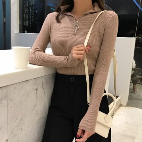 2020 Hot-Selling Fashion Popular Korean Womens Autumn Winter Pure Color Simple Slimming Inner Sweater Casual All-Match Sweet