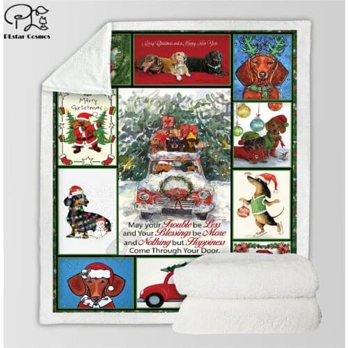 Dachshund Merry Christmas 3d printed fleece blanket Beds Hiking Picnic Thick Quilt Fashionable Bedspread Sherpa Throw Blanket