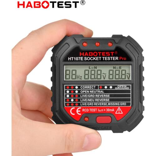 HT107E Outlet Socket Tester UK Plug AC Voltage Measure RCD Test 30mA Polarity Phase Check Circuit Break Finder Bicolor Backlight