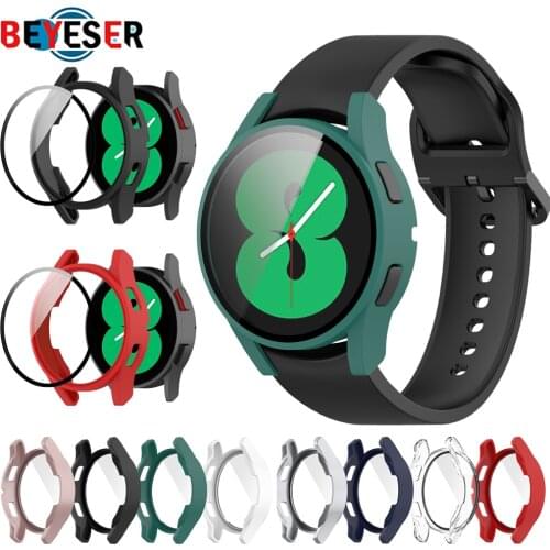 Protective Case for Samsung Galaxy Watch 4 44 40mm Cover Tempered Glass Full Screen Protector for Galaxy Watch4 Smartwatch Shell