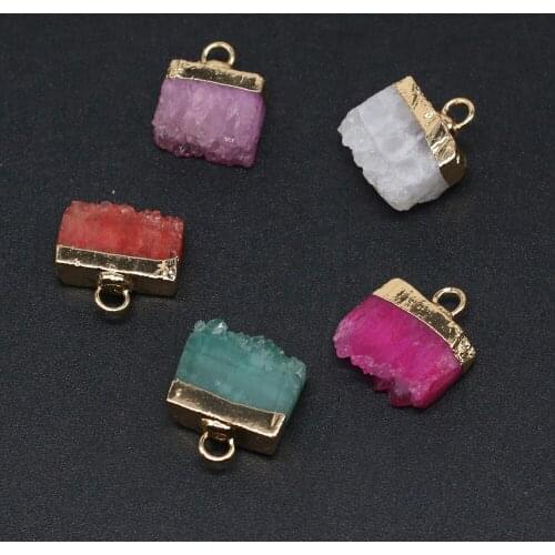 Natural Stone Druzy Pendants White Red Gold plated Druzy Crystal Charms for Women Jewelry Making Necklace Gifts DIY