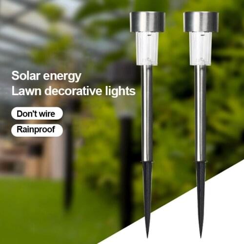 2 Pcs/Set LED Solar Lawn Light Outdoor Stainless Steel Ground Plug Light Small Tube Lamp Garden Garden Street Light