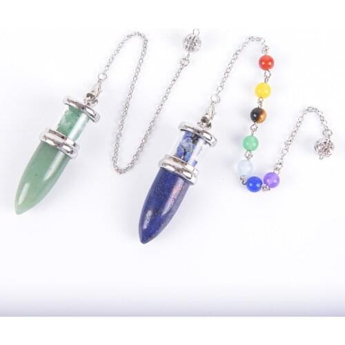 2020Natural Stone Pendulum Wishing Bottle Bullet Shaped Pendant 7 Chakra Chain for Divination Bead Necklace Healing Jewelry D943