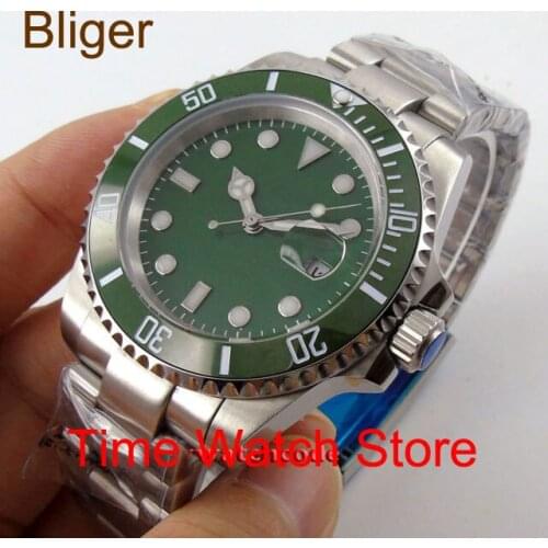 40mm Bliger wristwatch Miyota8215 sapphire glass green dial luminous ceramic bezel date Automatic movement mens watch cyclops