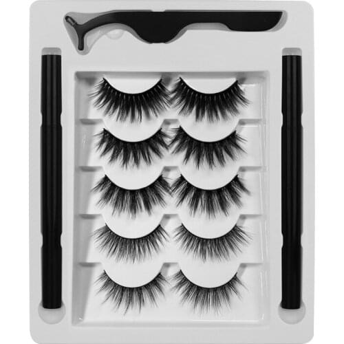 5 Pairs None Magnetic Glue-free False Eyelashes Set Thick Natural Long Handmade Self Adhesive Eyeliner & Lashes 10 Sets/lot DHL