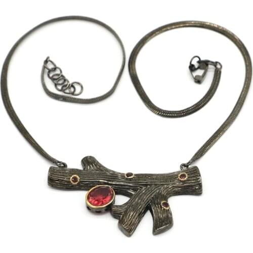 58x34mm Neo-Gothic tree stump 23.4g Blue Aquamarine Rhodolite Garnet Green Peridot Man Black Gold 925 Sterling Silver Necklace