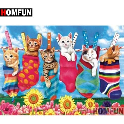 HOMFUN Full Square/Round Drill 5D DIY Diamond Painting "Animal cat landscape" Embroidery Cross Stitch 5D Home Decor Gift A17925