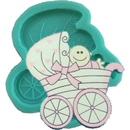 Free shipping Baby carriage cooking tools fondant Shaped baking DIY Cake Sugar Silicone Craft Fondant Mold Tray candymold