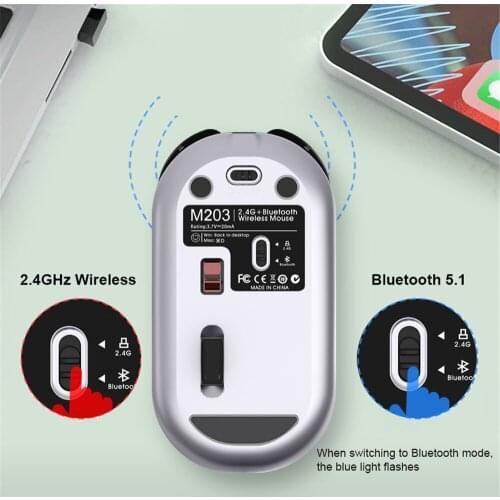 BT5.1+2.4G Wireless Dual Mode Rechargeable Mouse Optical USB Gaming Computer Charing Mouse PC Mouse for Mac ipad Android
