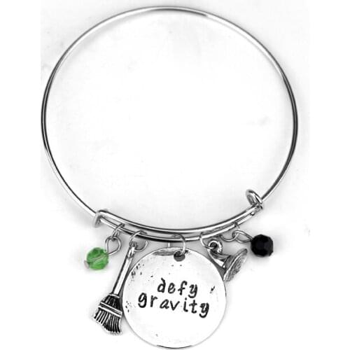 Wicked the Musical Inspired Crystal Bangle Bracelet "defy gravity" Elphaba Glinda Adjustable Bracelet Bracelets for Women Girl