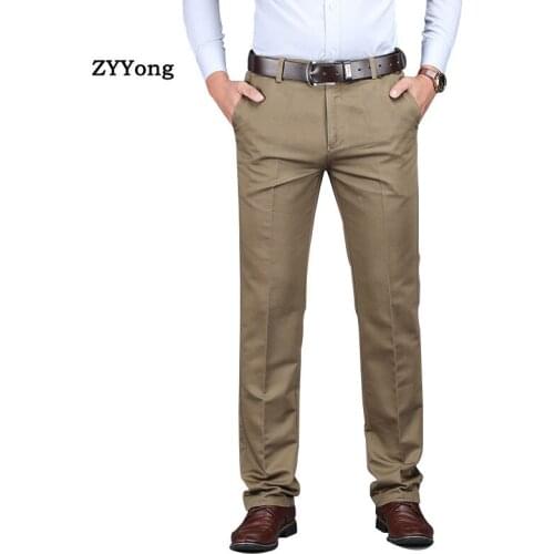 Mens Suit pants Fashion Stretch Slim Straight Office Men Pant Anti Wrinkle Casual Business Quality BlackTrousers Male Winter