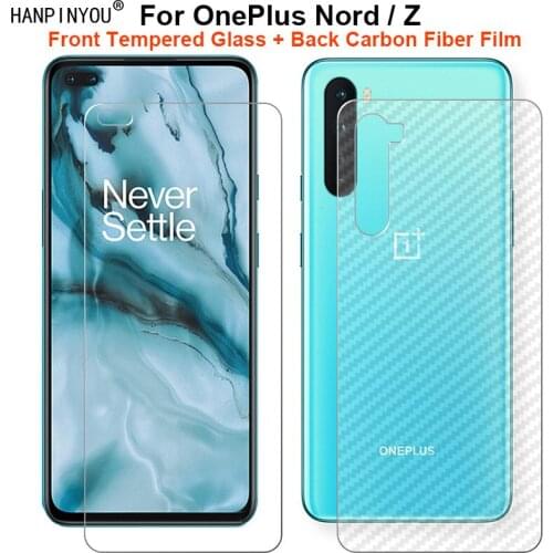 For OnePlus Nord / Z 6.44" 1 Set = Soft Back Carbon Fiber Film + Ultra Thin Premium Tempered Glass Front Screen Protector