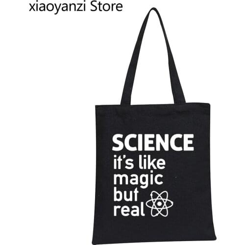 Science Like A Magic But Real Printing Eco Bag Black Reuseable Shopping Bags Geek Shoulder Bag Canvas Bag Wholesale SL-37043