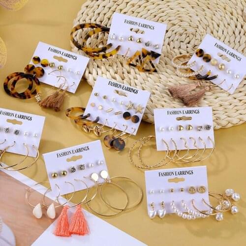 EN Bohemian Leopard Tassel Earrings Set For Women Fashion Acrylic Drop Dangle Earrings Set Geometric Earring Brincos Jewelry