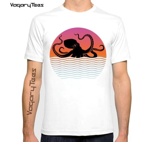 Summer mens streetwear tshirt Funny Octopus Sunset print short sleeve cool men T shirt casual o-neck Hip hop tees shirt