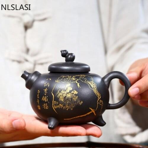 Yixing Creativity Purple Clay Tea Pots Raw Ore Black Mud Filter Teapot Handmade Boutique Kettle Household Teaware 310ml