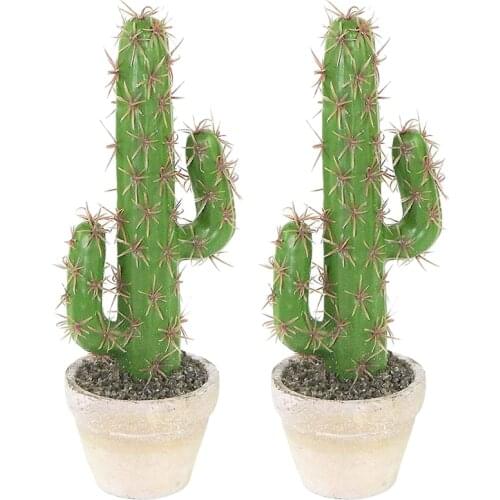 2Pcs Artificial Plastic Cactus Succulents Prickly Pear Potted Plant Simulation Home Office Desktop Decoration