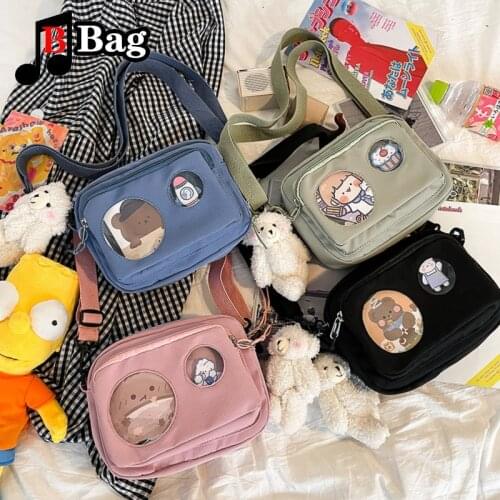Korean version Women Shoulder Bags New Fashion Female Canvas Crossbody Bags Students' Cute cartoon Transparent Purses ita Bag