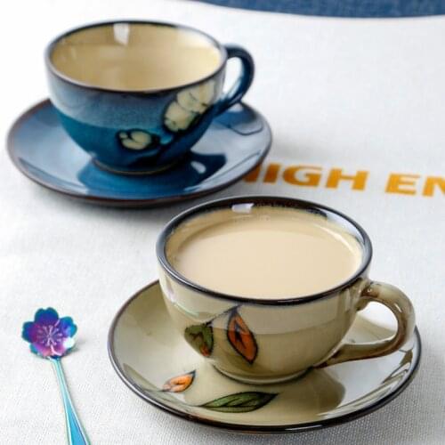 Creative European Coffee Cup Set Vintage Porcelain Utensil Tea Cup and Saucer Ceramic Reusable Tazas Cafe Kitchen Supplies DF50B