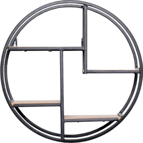 Round Wall-Mounted Iron Hanging Storage Floating Shelves, Black (Circle)