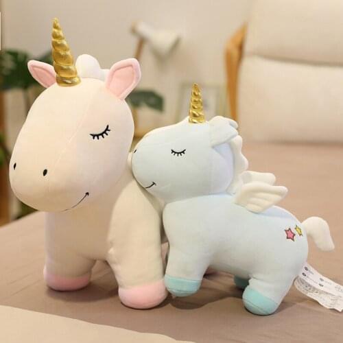 Angel Wings Unicorn Plush ToyS Stuffed Flying Horse Golden Horn Appeas Toy Baby Night Hug Doll toys for Children Pink Unicornio