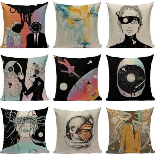 Creative and Human Printing Linen Pillowcase Abstract Pillowcase Home Bedroom Hotel Car Seat Decorative Pillowcase 45x45cm