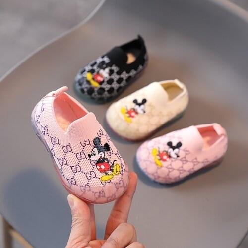 Disney Fashion Infant Tennis Cute Slip on First Walkers Micky Mouse Lovely Sneakers Breathable Mesh Baby Casual Shoes