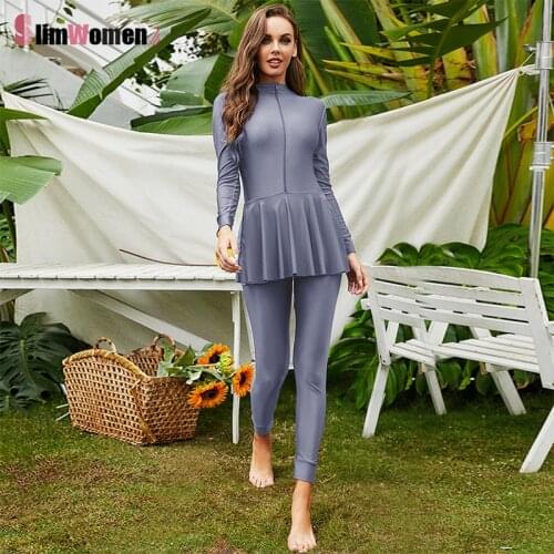 Muslim Beach Surfing Swimsuit Summer Long Sleeve Bodycon One Piece Bikini Sportswear Ruffles Quick Drying Swimwear Jumpsuit 5XL