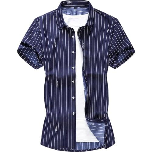 Men Business Casual style Striped print Short Sleeve Shirt Fashion Male Loose Shirt Camisa Masculina Plus Size 5XL 6XL 7XL