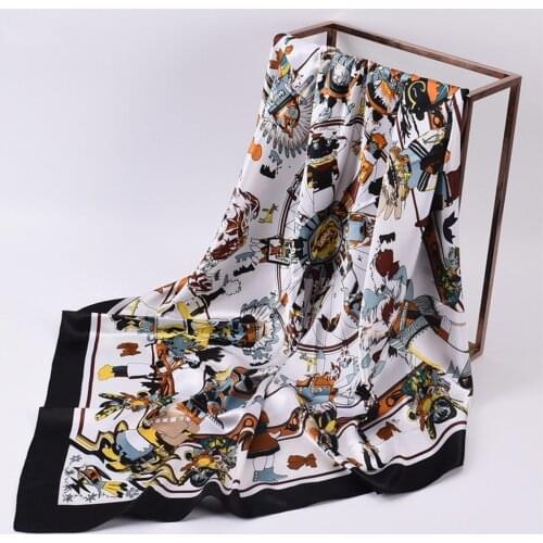 2021 New Scarve Women Shawl Print Silk Satin Hijab Female Luxury Brand Square Lady Muffler Coverchief Bandanna Girl 90*90cm