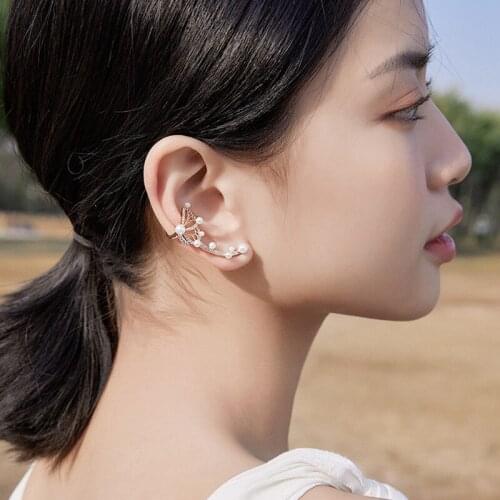 Origin Summer Fairy Butterfly Wing Clip Earring for Women Exquisite Imitation Pearl Gold Color Earring Jewelry Pendientes