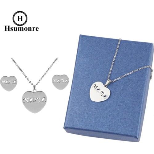 Heart Beat Mama Necklace Earrings Set Love Mom Necklace Charm Pendant Best Gift for Mother Silver Color Stainless Steel