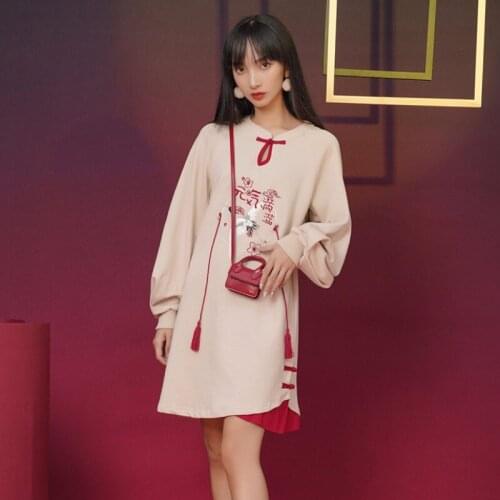 Retro Chinese Style Dress Sweater New Autumn Clothing Female Cheongsam Improved Dress National Fashion Loose Slimming Youthful