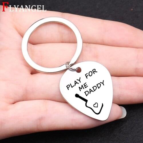 Gift For Dad Fathers Day Birthday Fashion Accessories Guitar Pick Stainless Keyring Engraved PLAY FOR ME DADDY Keychain Jewelry