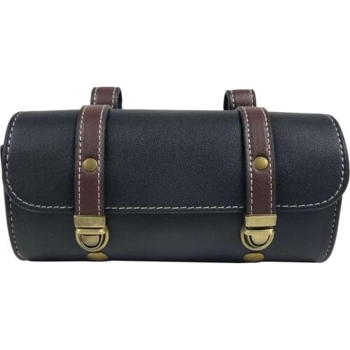 Motorcycle Roll Saddle Bag PU Leather Adjustable Mounting Straps Front Fork Bag Saddlebags Electric Bicycle Scooter Head Bag