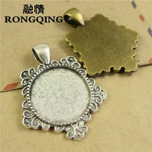 RONGQING 30pcs/lot Geometric Flower Pattern Pendant Cobochon Base 20mm Jewelry Accessories DIY