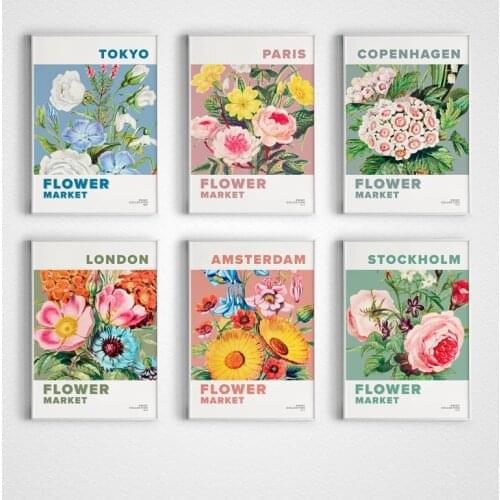 Modern Diverse Flower Market Leaf Color Wall Art Canvas Painting Nordic Posters And Prints Wall Pictures For Living Room Decor