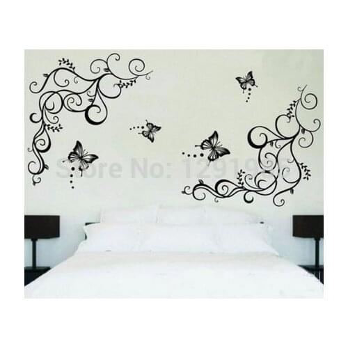 Pvc Butterfly Wisteria Flowers Vine Art Vinyl Wall Decal Stickers Home Decor Quality First