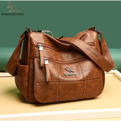 Vintage Women Shoulder Bag Branded Quality Leather Crossbody Bags Lady Plaid Casual Handbag Double Zipper Design Messenger Bags