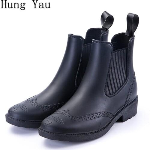 Women Pvc Rain Boots Chelsea Ankle Waterproof Shoes Water Female Rainboots Slip On Fashion Non-slip Low Heels Comfortable